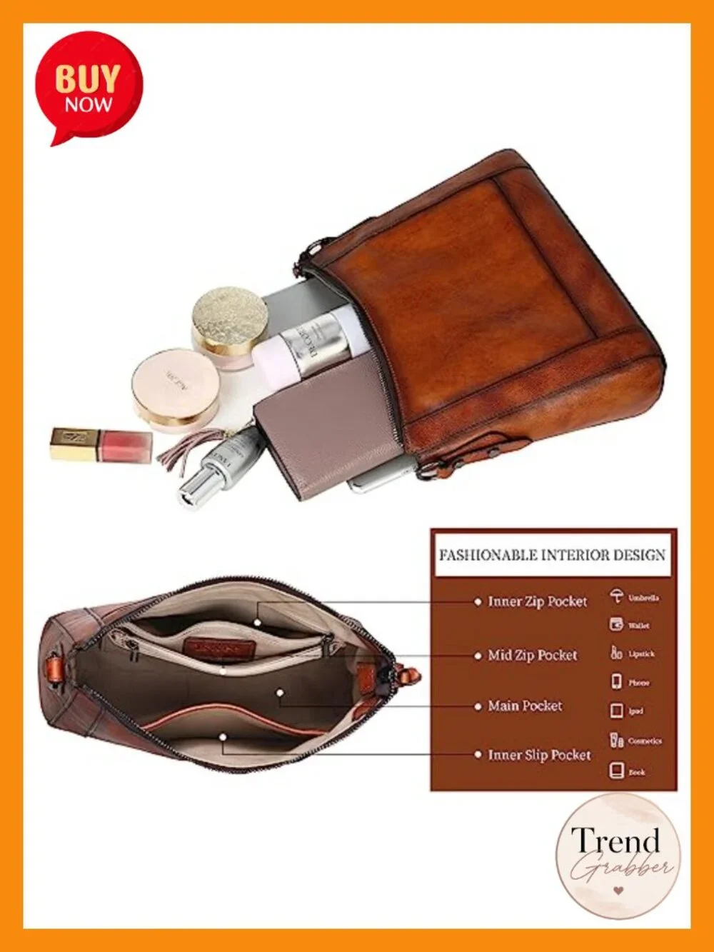 Genuine Leather Crossbody Hobo Purse with Adjustable Straps